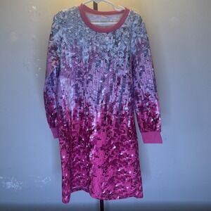 Girls Dress Long Sleeves Pink - Printed Sequence Size 8